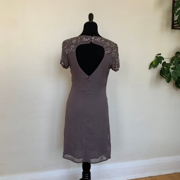 Vintage-style beaded taupe flapper dress sz S - Picture 3 of 4